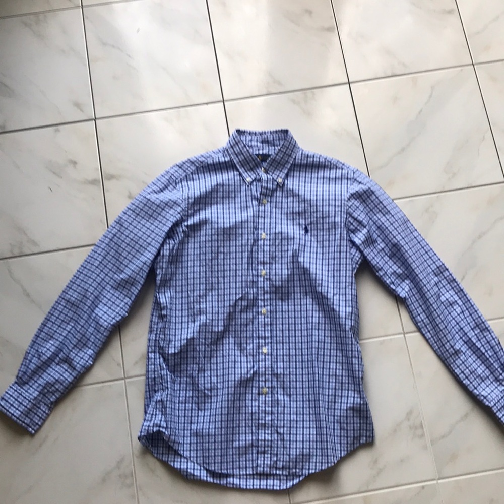 Blue and White Pattern Polo Button Down Shirt
